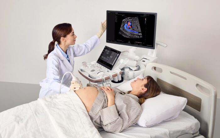 A pregnant woman with a Samsung Z20 ultrasound scanner