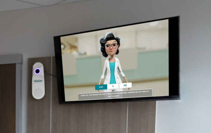 A digital television and video camera mounted in a hospital patient room